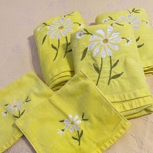 Yellow Floral Embroidered Towels, thicker fabric.
